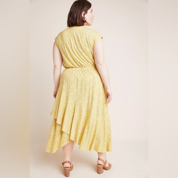 Anthropologie Yellow Vneck Ruffle Midi Dress Size 1x NWT - Picture 3 of 12